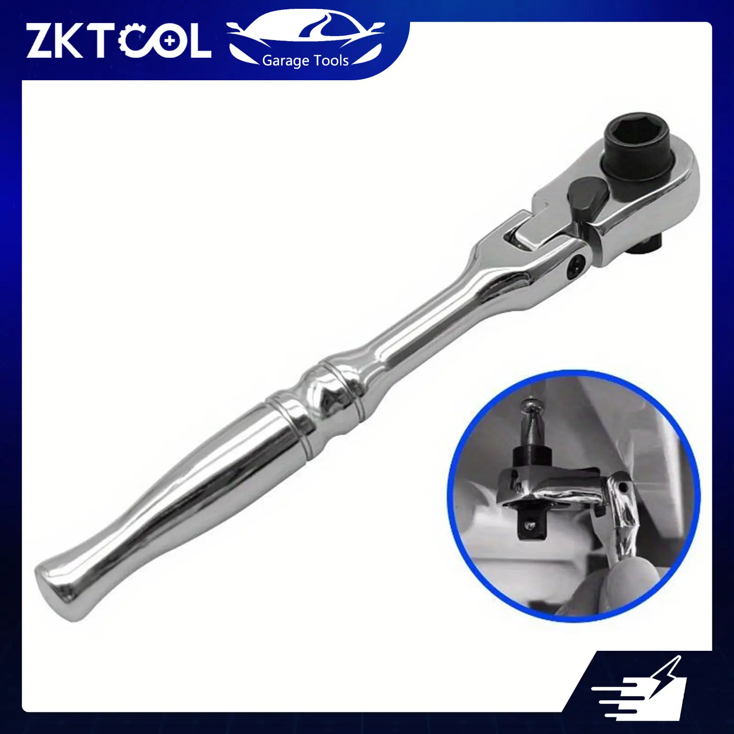ZKTOOL 1/4-Inch Drive Mechanic's Flex Head Ratchet Handle Socket Wrench, 72-Teeth Industrial Strength CR-V Steel, 180° Swing Short Flat/Round Head, Precision Smooth-Use Automotive Repair Work Tool, Work Tools