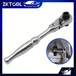 ZKTOOL 1/4-Inch Drive 72-Teeth Industrial Strength CR-V Steel Flex Head Ratchet Handle Socket Wrench, 180° Swing Short Flat/Round Head, Precision Smooth-Use Tool for Automotive Repair, Assembly