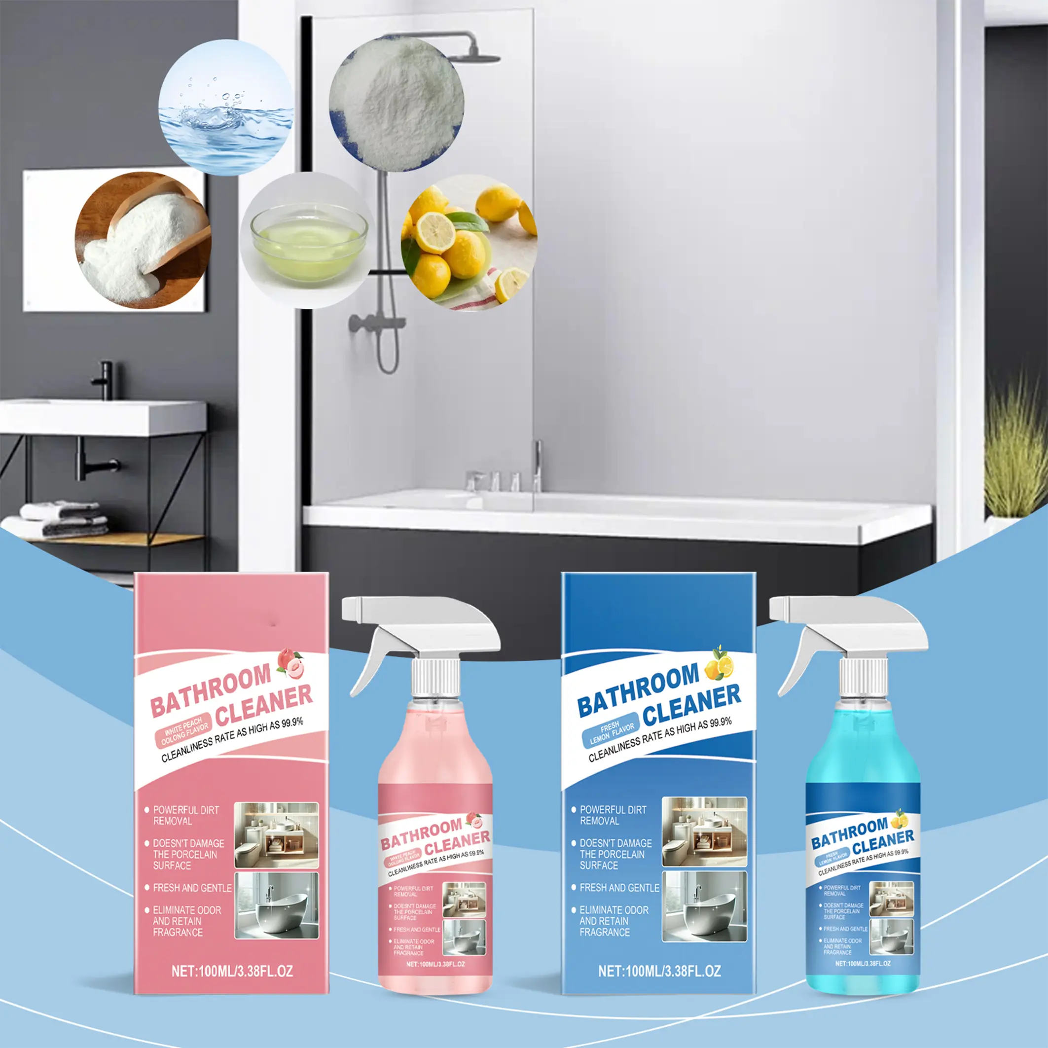 Multi-Purpose Bathroom Cleaner Spray for Bathtub, Tile, Sink & Shower Surfaces - Household Items for Stain, Water Mark & Residue Removal