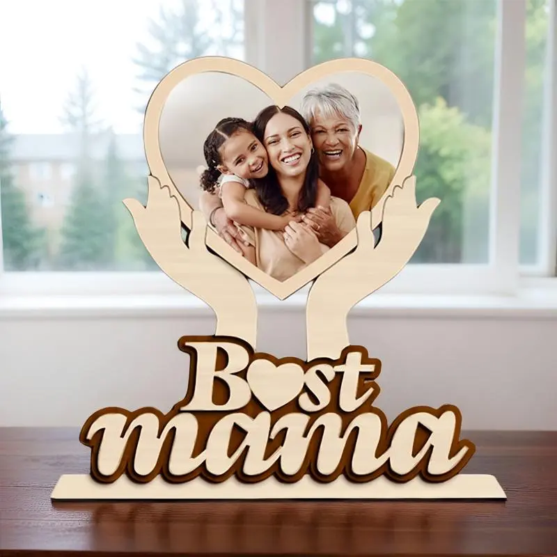 Wooden Photo Frame, Heart Shaped Handcrafted Keepsake for Cherished Memories, Home Decor & Family Tributes, Perfect Gift for Mom