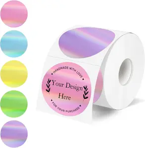 2" Circle Holographic Thermal Label Stickers, Round Printable Rainbow Glitter Thermal Printer Sticker Labels for  Wrapping- Spring Color/ 5 Colors