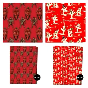 Retro A Go Go CHRISTMAS Wrapping Paper Sheets 3 Pack 19x27 Krampus or Frosty Frolics Season's Greetings