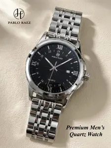 Men's Business Fashion Round Dial Analog Quartz Watch, Fashion Watch for Party, Daily Clothing Decor, Trendy All-match & Exquisite Watch for Birthday Gift with Box, Stainless Steel Watch