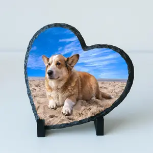 Personalized Rock Slate Photo Frame – Custom Memorial Plaque for Weddings Anniversaries Family or Pets 5.5 Inches Natural Slate Stone High Resolution Print with Stand