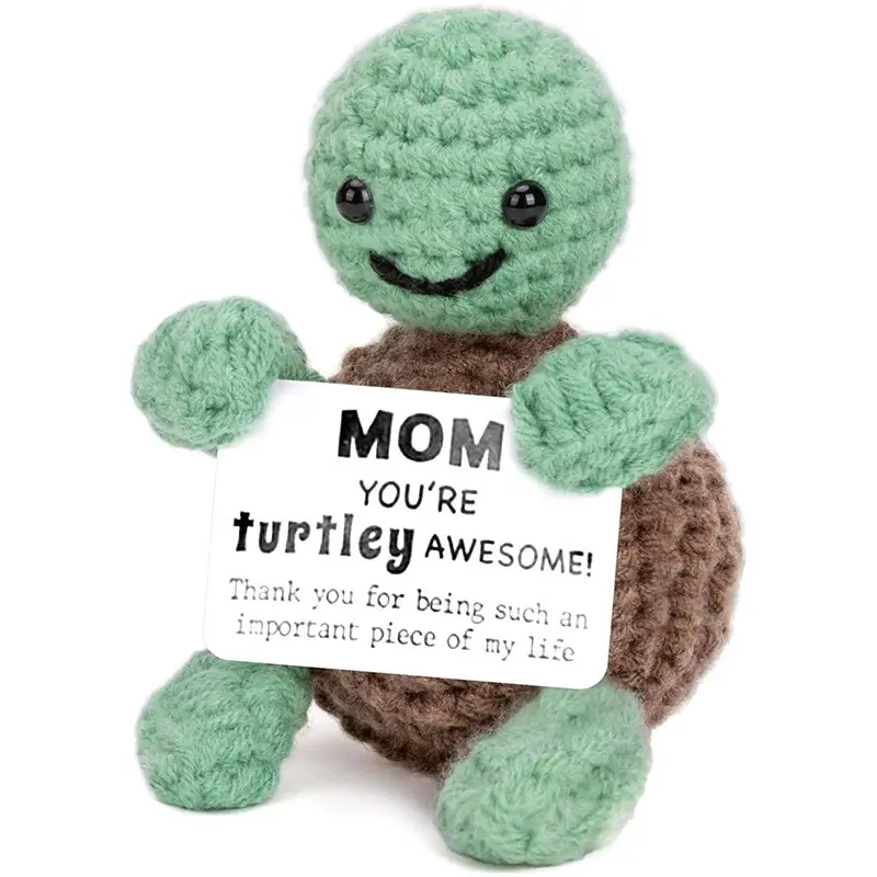 Cute Soft Adorable Stuffed Huggable Handmade Crochet Turtle Stuffed Animal, Stuffed Animal Gifts for Mom, Mother's Day and Birthday Desktop Decoration, Memorial Present from Daughter and Son