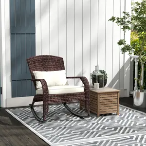 Adirondack-Style PE Rattan Rocking Chair – Cushioned, High Back, UV-Resistant Outdoor Patio Furniture, 264 lb Weight Capacity