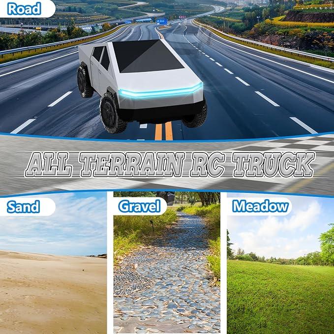 Remote Control Car Truck, 2.4GHz All Terrain High Speed RC Car for Boys Aged 3-8, 8-12, 1:24 Diecast Metal Toy Trucks with Lights, Electric Vehicle Toys for Kids, Gifts for Kids