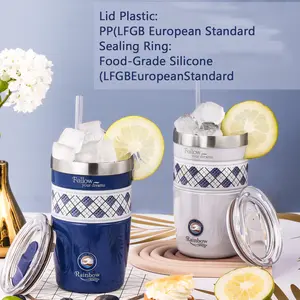 Rainbow Original 380ml Exclusive Design Coffee Cup with PP Lid & Food-Grade Silicone Seal Leak Proof Insulated Cold Proof for Outdoor Use