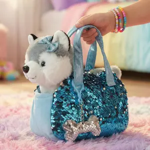 Little Jupiter Pet Plush Set with Bag - Husky Dog with Blue Bag