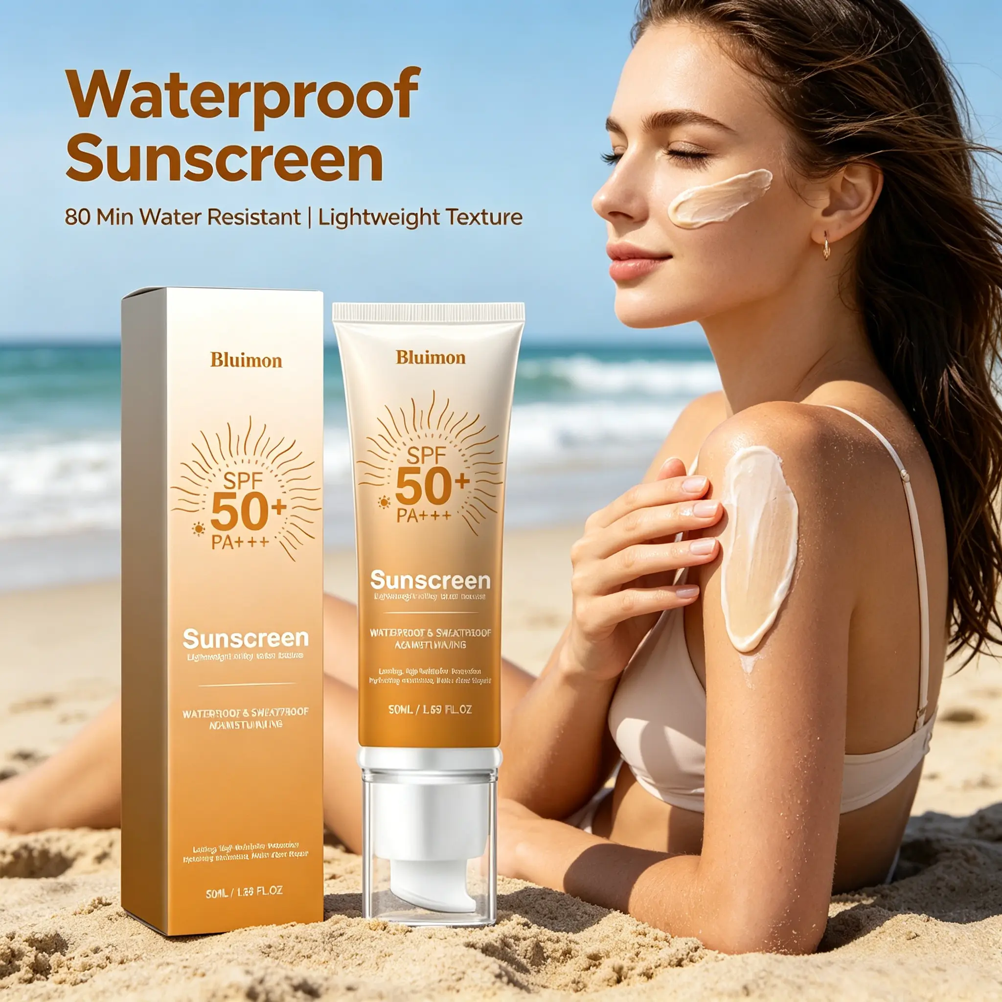Bluimon 3-Pieces Facial Sunscreen (SPF 50+ PA+++), Tinted Moisturizer, Hydrating Lightweight Water-Resistant Non-Greasy Sunscreen for Face Daily Wear, Alcohol-Free
