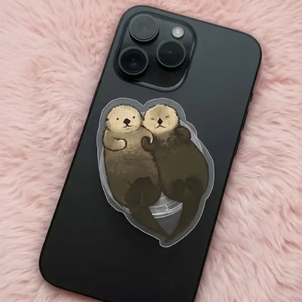 Significant Otters - Otters Holding Hands Magnetic Phone Grip, Cute Animal Magsafe Phone Stand,, Aesthetic Reader Kindle Popgrip Stand sticky Library Card mount accessories Flower-Shaped Multi-Functional holder Universal Adjustable Car