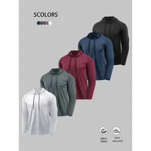 Men’s Athletic Hoodie – 5-piece set with long sleeves in mesh fabric for running, hiking, fishing, and gym wear; lightweight, durable, breathable, featuring a drawstring design