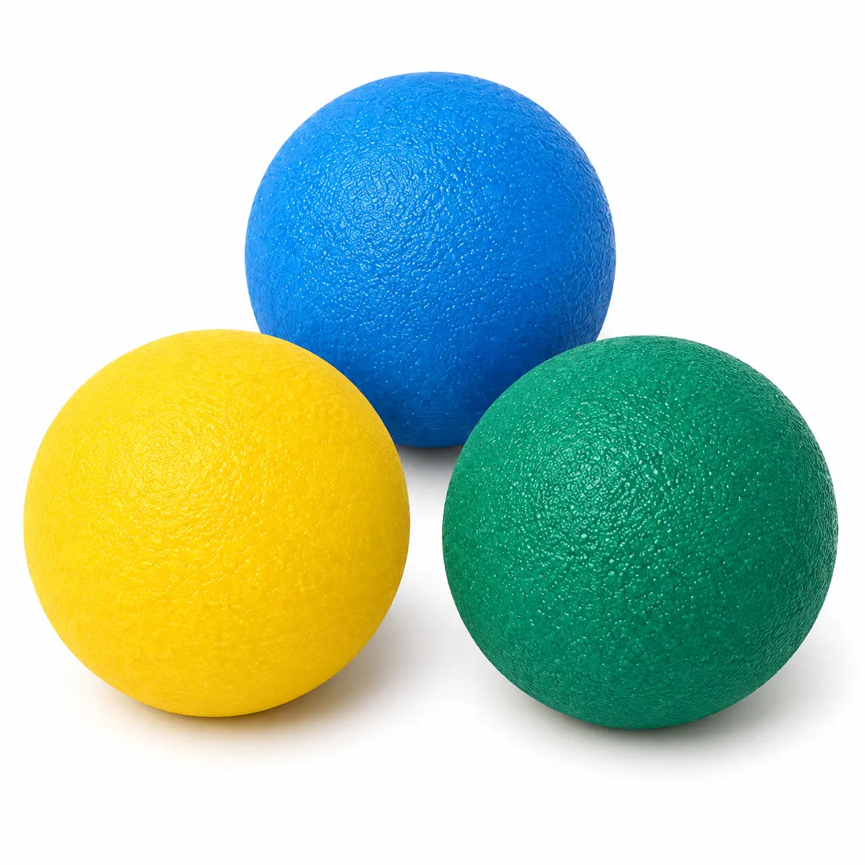 3-Pack TPE Grip Exercise Balls, Soft Squeeze Handballs with Textured Surface, Portable Blue Yellow Green Set for Home and Office