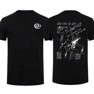 FEEGO Colt 1911 .45 ACP Exploded View T-Shirt, Full-Color Tactical Tee with Bold Logo, Classic American Style Shirt for Gun Fans & the Perfect Gift for Dad.