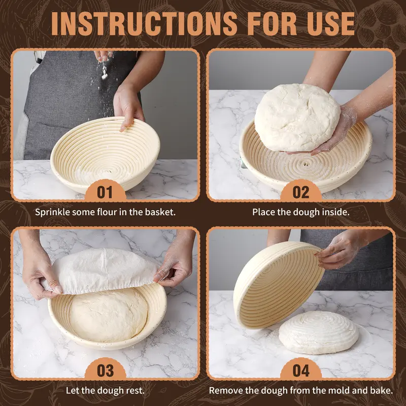 Banneton Bread Proofing Basket Set,10 Inch Round & 9 Oval Sourdough Bread Baking Supplies With Linen Liner - Sourdough Starter Kit Silicone Pot 4