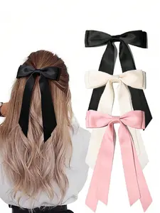 3pcs-Women-Girls-Fashion-Elegant-Bowknot-Hair-Clips-Black-Khaki-Pink-13cm-5-Inch-Suitable-For-Daily-School-Commute-Holiday-Party-Gift