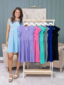 Dear Scarlett Lizzy Solid Wrinkle Free Flutter Short Sleeve Dress| S - 3X