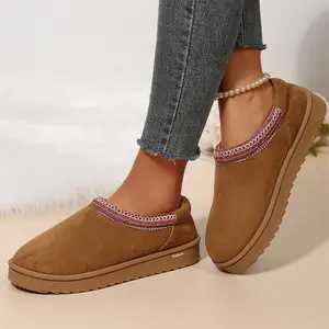 Ladies' Comfy Suede Winter Shoes Fleece Lined Slip-On Mini Snow Boots Casual Indoor Outdoor Walking Shoes