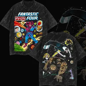 Superstyle Retro Vintage The Fantastic Four: In Search of Galactus MCU Edition Double Printed Oversize Lightweight Acid Washed Tee TV Series Graphic Design Top Cotton Streetwear Comic Superheroes T-Shirt Clothes Menswear Womenswear UA8 4K4