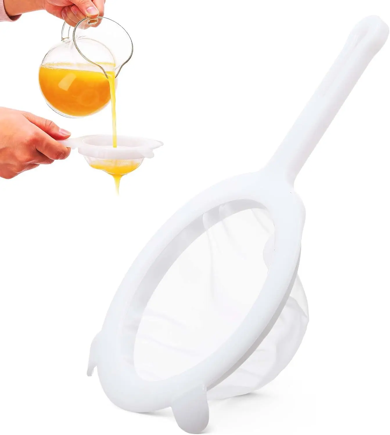 5.9-Inch 120-Mesh Fine Mesh Strainer with Handle and Resting Tabs, Reusable Nylon Juice Filter Sieve for Nut Milk, Soy Milk, Kefir, Yogurt, Tea and Coffee