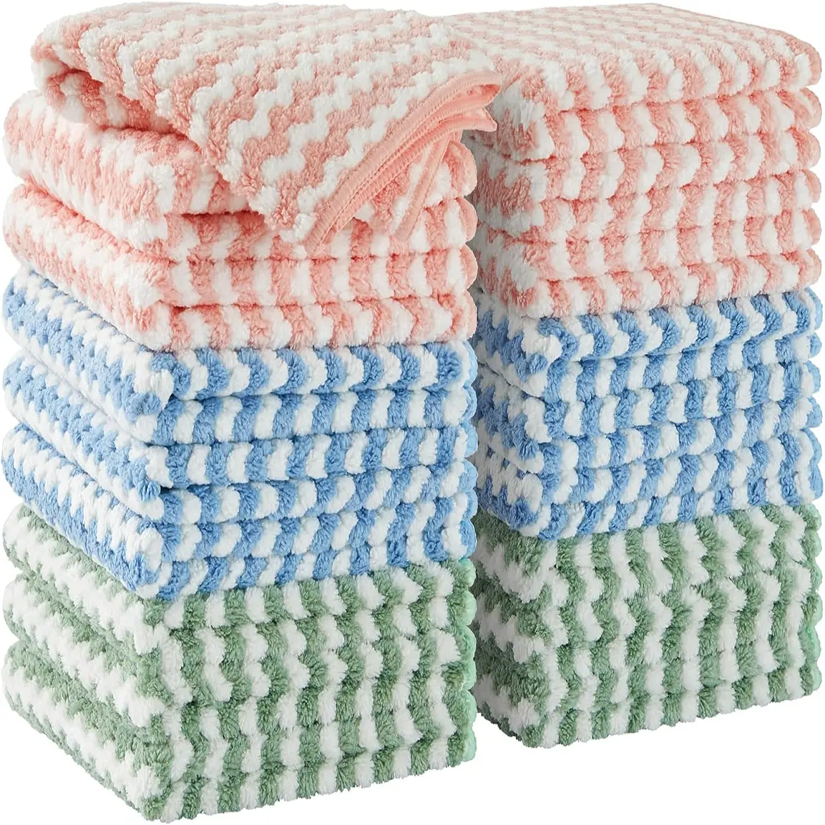 20-Pack Kitchen Cleaning Towels & Dishcloths Sets, 10"x10" Mixed Fiber Reusable Cleaning Supplies, Super Soft, High-Absorbent, Quick-Drying Machine Washable Towels, Hand Cleaning Use, Multi-Surface Application with Small Bags