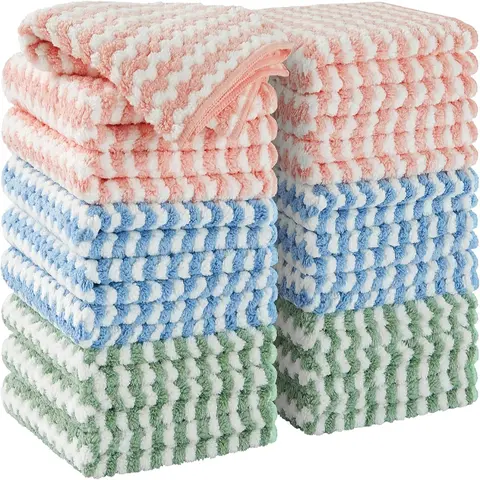 20-Pack Kitchen Cleaning Towels & Dishcloths Sets, 10"x10" Mixed Fiber Reusable Cleaning Supplies, Super Soft, High-Absorbent, Quick-Drying Machine Washable Towels, Hand Cleaning Use, Multi-Surface Application with Small Bags
