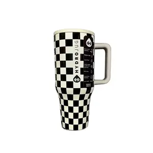 HydroJug "Traveler" Series 40oz Stainless Steel Insulated Tumbler — Black & White Plaid Edition (With Handle & Flip-Top Straw) — Car Cup Holder Compatible, Leak-Proof & Portable, Non-Slip Base — An Ideal Gift Choice for Men and Women Drinkware