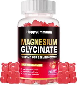 Magnesium Glycinate Gummies 1000mg - Sugar Free Magnesium Potassium Supplement with Vitamin D, B6, CoQ10 for Calm Mood & Sleep Support - 60 Strawberry Gummies.