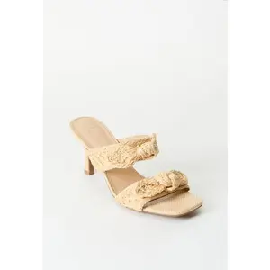 JUSTFAB Elegant Women's Sandals - Raffia/Straw High Heel Mules, Breathable Shoe & Footwear for Weddings, Beach, Heels Shoes for Women