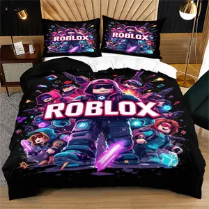 Roblox printed pattern soft and durable bedding duvet cover set, including 1 duvet cover and 1 or 2 pillowcases, without a core or pillow, suitable for children or adults as gifts, modern style fashionable bedroom bed decoration