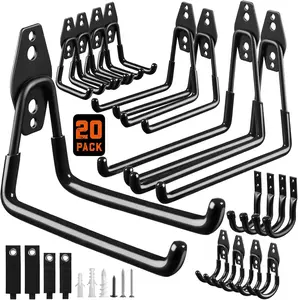 Garage Hooks, 20-Pack Steel Garage Accessories for Organization and Storage, Heavy Wall Mount Duty Hooks with Anti-Slip Coating for Hanging Ladder, , Power Tools and More Tools, Black