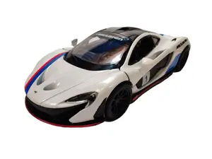 KINSMART 1:36 Scale McLaren P1 Die-Cast Model Car White with Blue & Red Stripes Pull Back & Go Action Openable Doors Collectible Toy