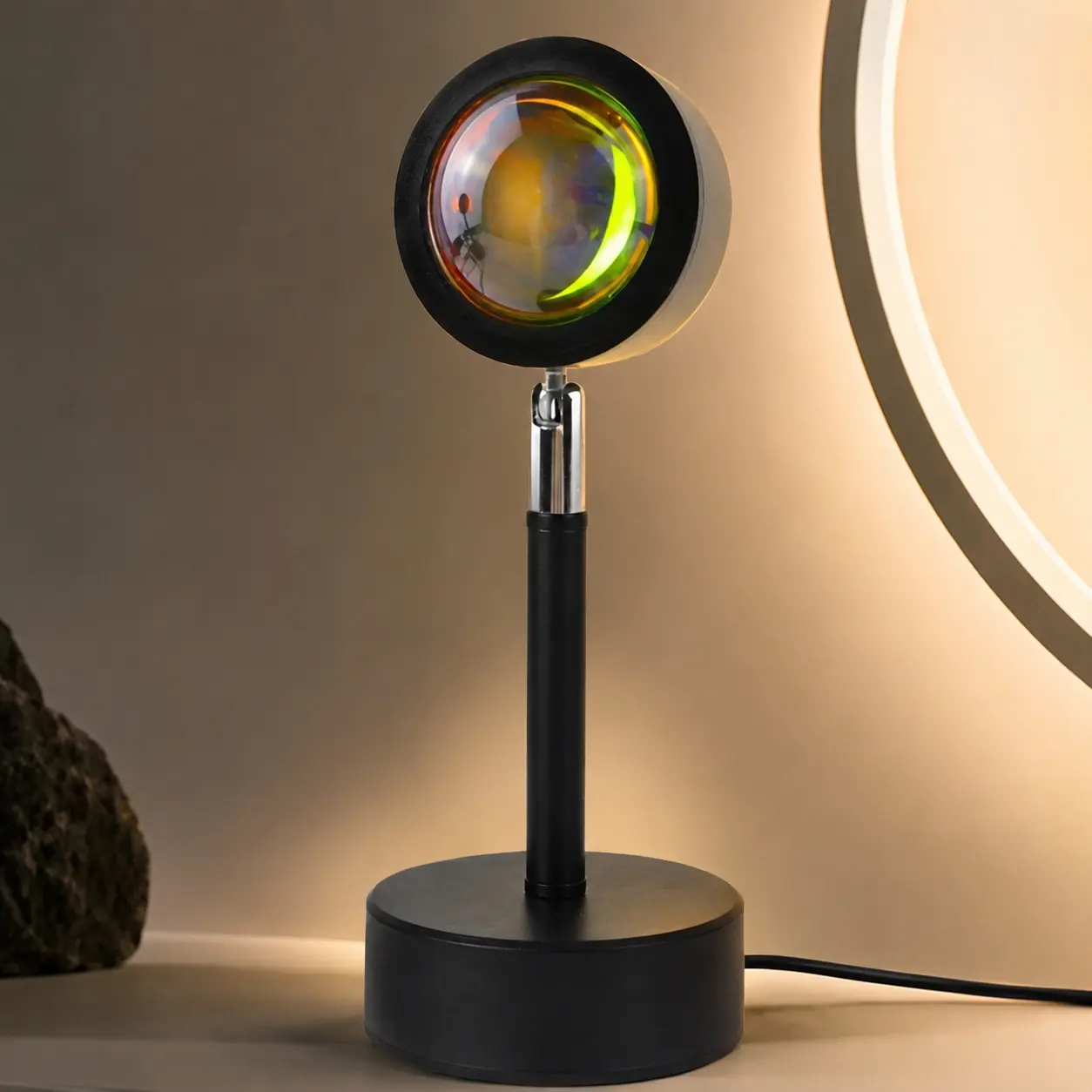 USB Rechargeable Sunset Projector Lamp with Remote Control, Rotating Rainbow Ambient LED Lights, Decorative Led Light for Bedroom Decor, Kids Room Night Light, Party Mood Lighting, Starry Sky Dreamy Atmosphere