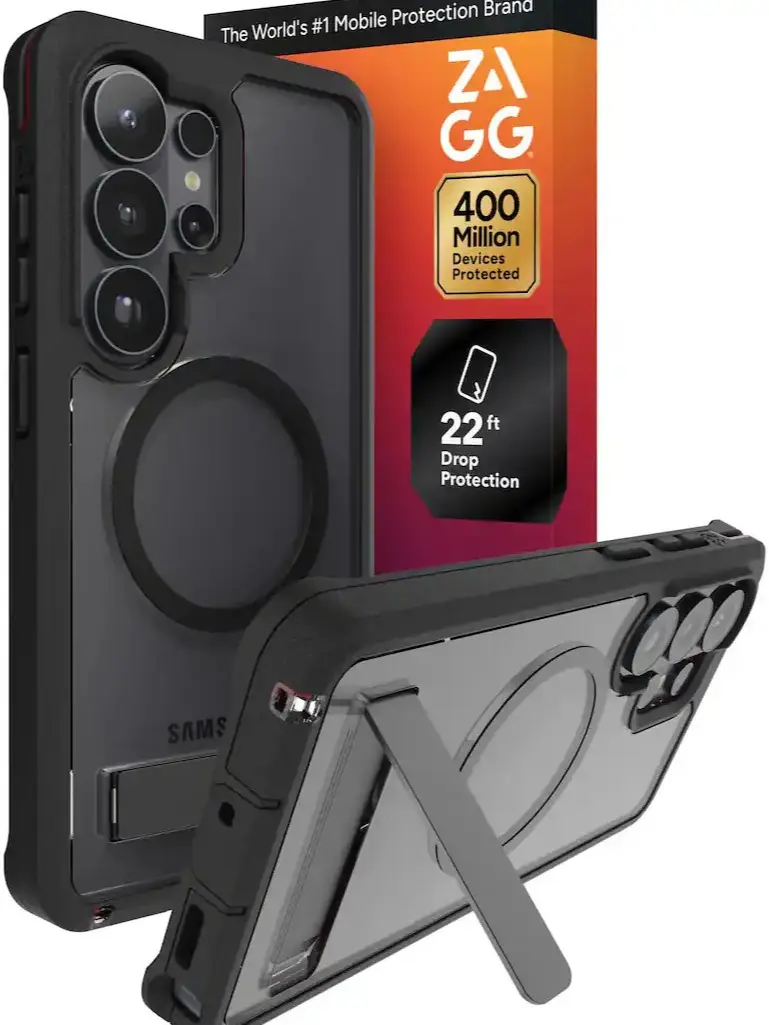 Zagg Rainier Snap Magnetic Phone Case with Stand for Galaxy S26+ clear case