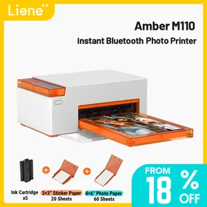 Liene Amber M110 Instant Bluetooth Photo Printer 80 Sheets, Photo Printer for iPhone, Thermal Dye Sublimation, Picture Printer 60 Sheets 4x6 Paper & 20 Sheets 3" Square Sticker Paper & 2 Cartridges, Mother's Day Gift, outdoor fun, SummerVibes, pet lovers