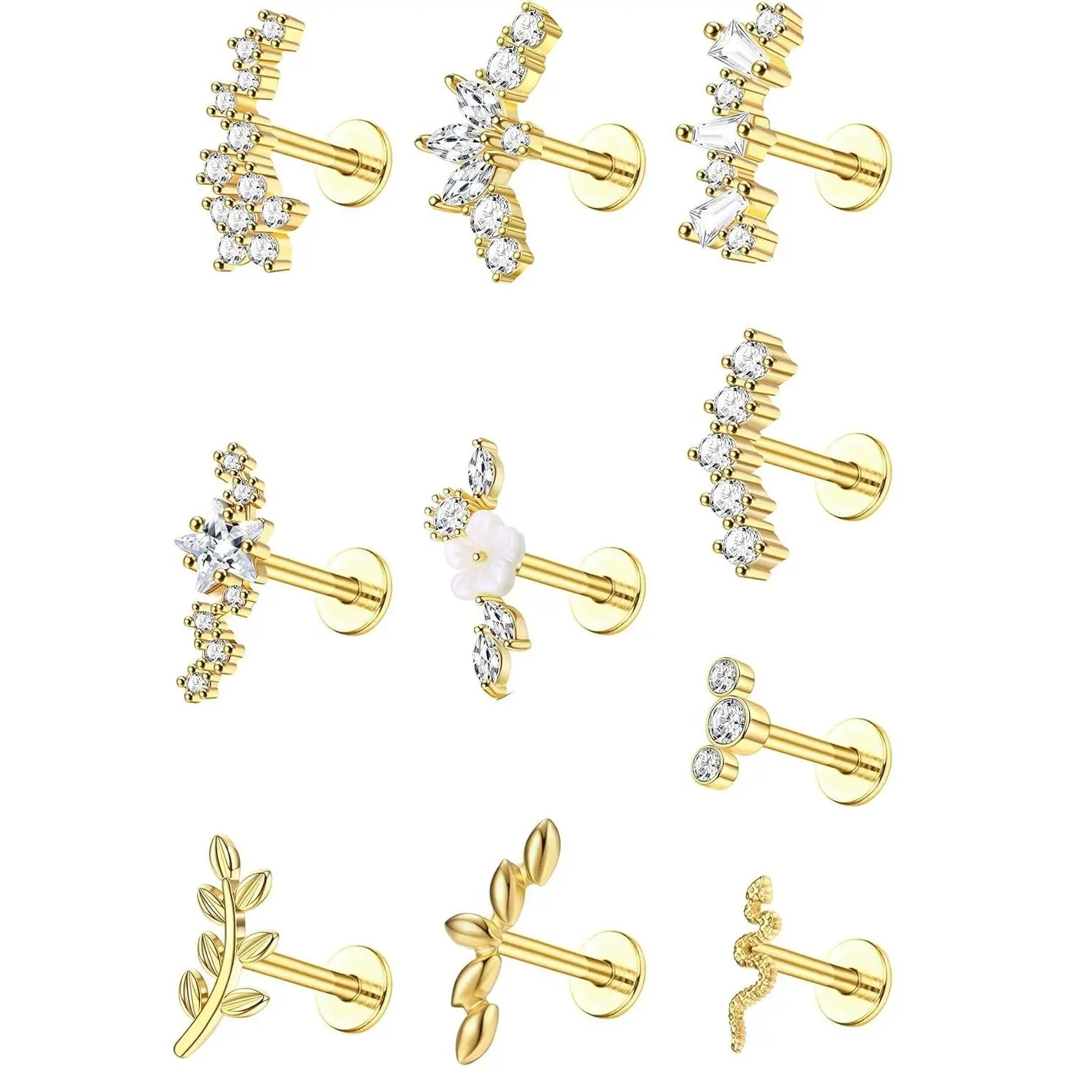 YADOCA 16G Flat Back Earrings for Women Stainless Steel Internally Threaded Cartilage Stud Earrings Butterfly CZ Flatback Stud Earring Tragus Helix Body Piercing Jewelry