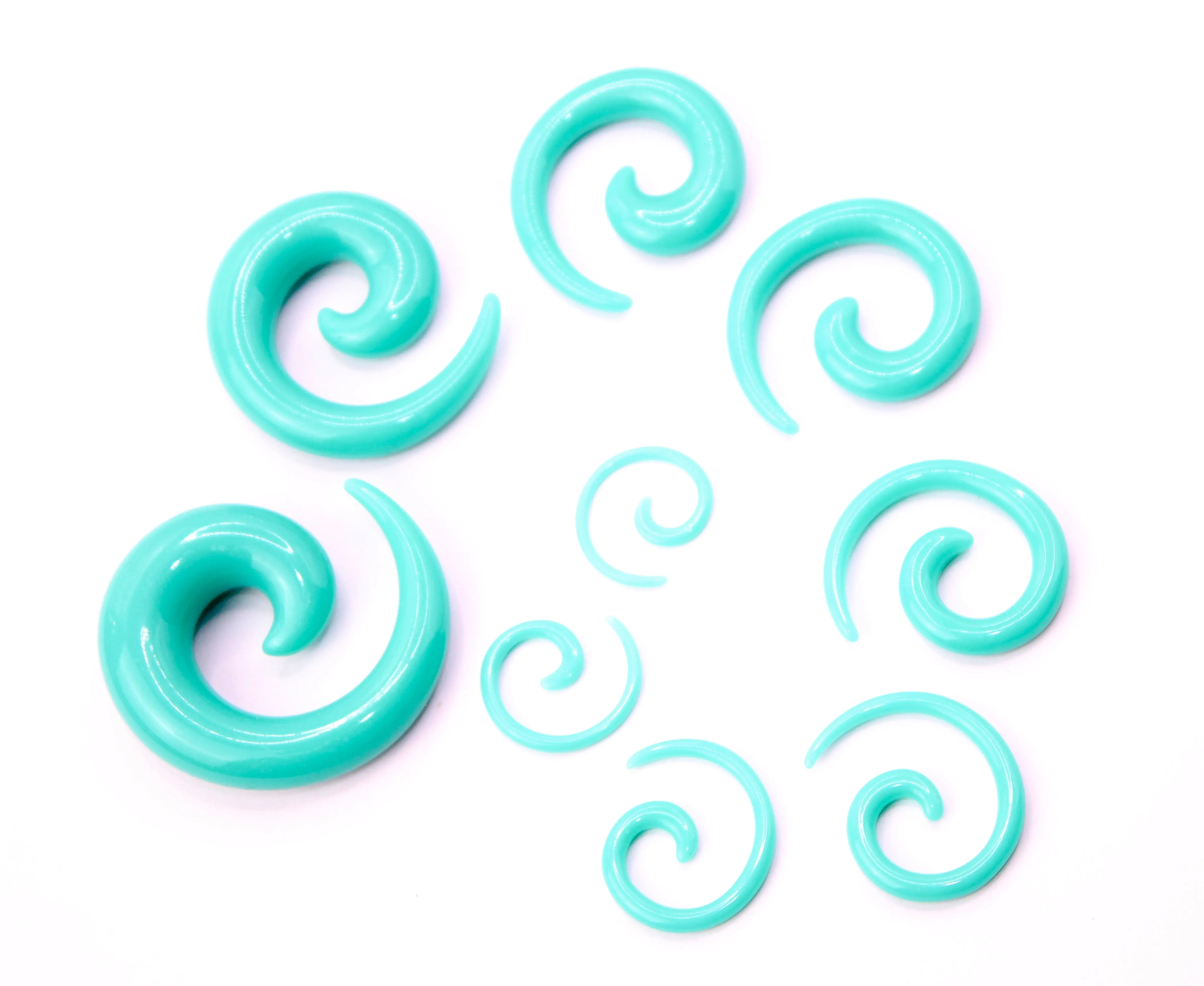 Teal Acrylic Spiral Body Jewelry for Stretched Ears, Daily Wear - (Pair), Each Pair May Vary Slightly in Shape and Hue