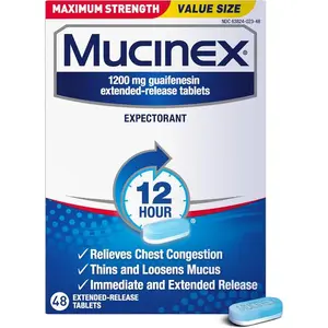 Mucinex 12 Hour Maximum Strength Expectorant Tablets, 1200mg Guaifenesin for Chest Congestion & Excess Mucus Relief, 48 Count