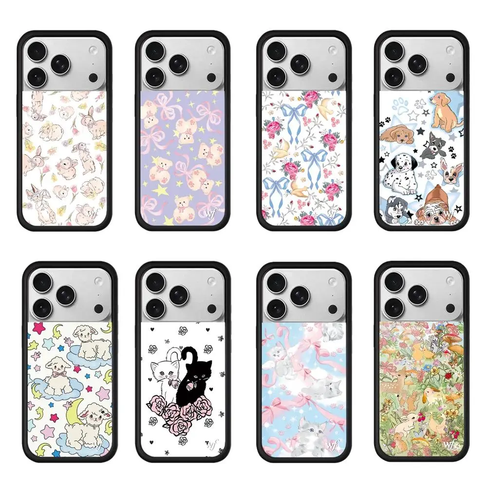 3D INS Wildflower Cartoon Animal Phone Case - Cute Rabbit, Puppy, Kitten, Lamb Designs - Shockproof Magnetic Back Casing for iPhone 12,13,14,15,15 Pro,16,16 Plus,17 Pro Max - Device Protection, Iphone 16