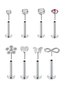 Rhinestone Nose Studs, Butterfly & Heart & Flowers Nose Ring, Unisex Stainless Steel & Cubic Zirconia Body Jewelry, Nose Piercing Jewelry, Gems For Piercings