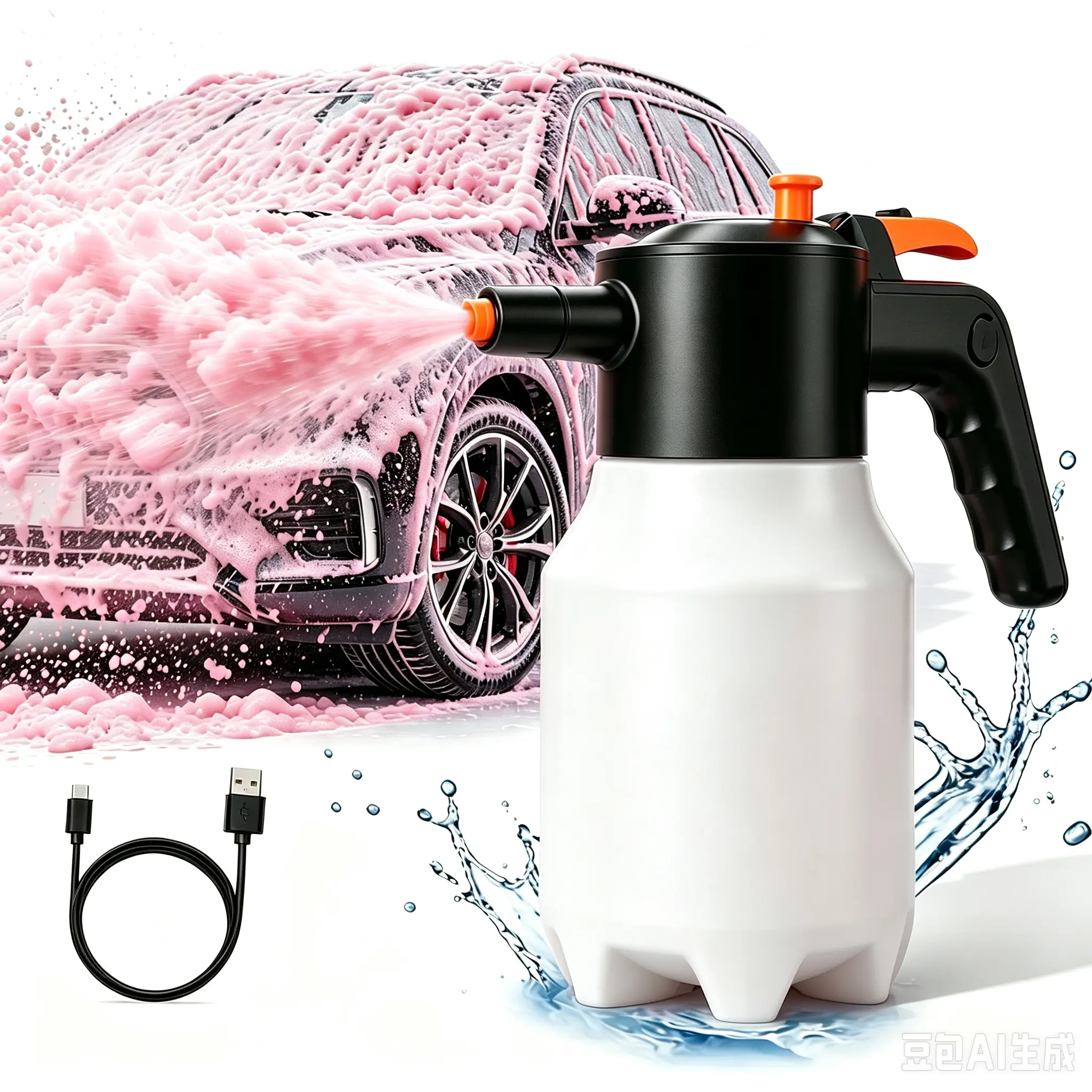 【toolupgrade】Wireless Electric Foam Sprayer, USB Charging, 1.5L Large Capacity Foam Sprayer, Car Washing Set - Portable Handheld Pressurized Car Wash Foam Gun for Home, Garden, Car Detailing and Cleaning - Car Wash Accessories! Labor Day Gift!
