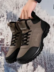 Men's Winter & Autumn Lace-Up High-Top Hiking Boots - Fleece-Lined Warm, Windproof, Slip-Resistant & Waterproof for Daily Wear & Outdoor Sports