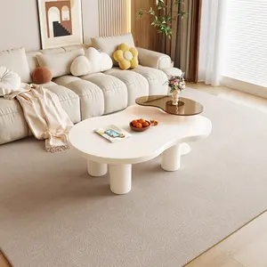 Guyii Creamy White Nesting Coffee Table Set of 2 with Tempered Glass Side Table Modern 2-in-1 Design for Living Room & Bedroom Easy Assembly Anti-slip Pads Safety-Focused Round Edges