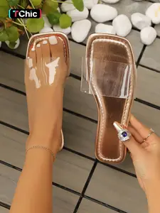 Women's Fashionable Transparent Band Slide Sandals, Open Toe Sandals, Peep Toe Sandals, Casual Comfortable Flat Sandals for Summer, Lightweight Breathable Shoes for Beach Vacation, Footwear