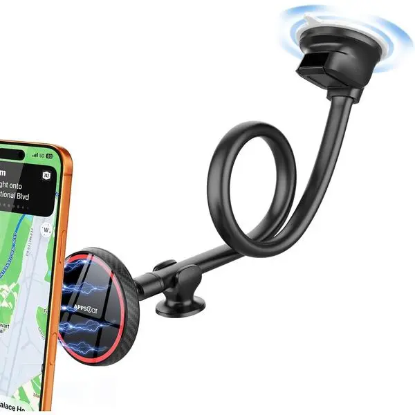 APPS2Car Cell Phone Car Mount for MagSafe, Magnetic Phone Holder for Car Upgraded 14-Inch Long Arm Suction Cup, Windshield Phone Mount for Gift fits iPhone 17 Pro Max Plus 16 15 14 13 12 Mini