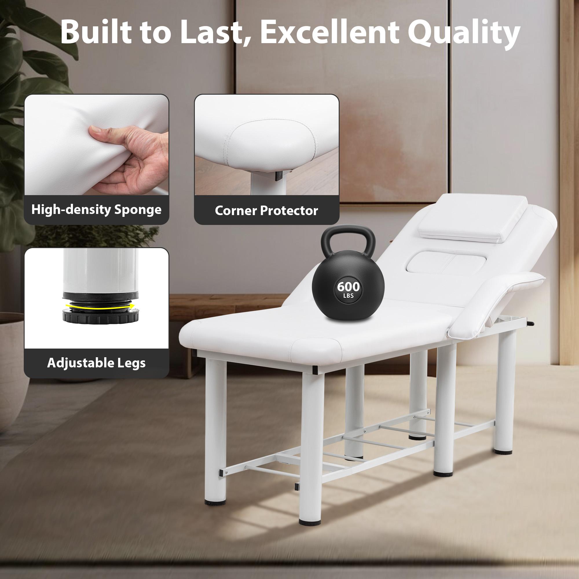 Professional Massage Bed 73 Inch, Treatment Table Salon with Removable Headrest, Stationary Physical Therapy Table Spa Facial with Adjustable Backrest, Steel Frame, Pink