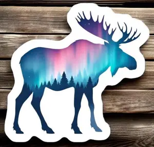 NORTHERN LIGHTS MOOSE | Vinyl Sticker