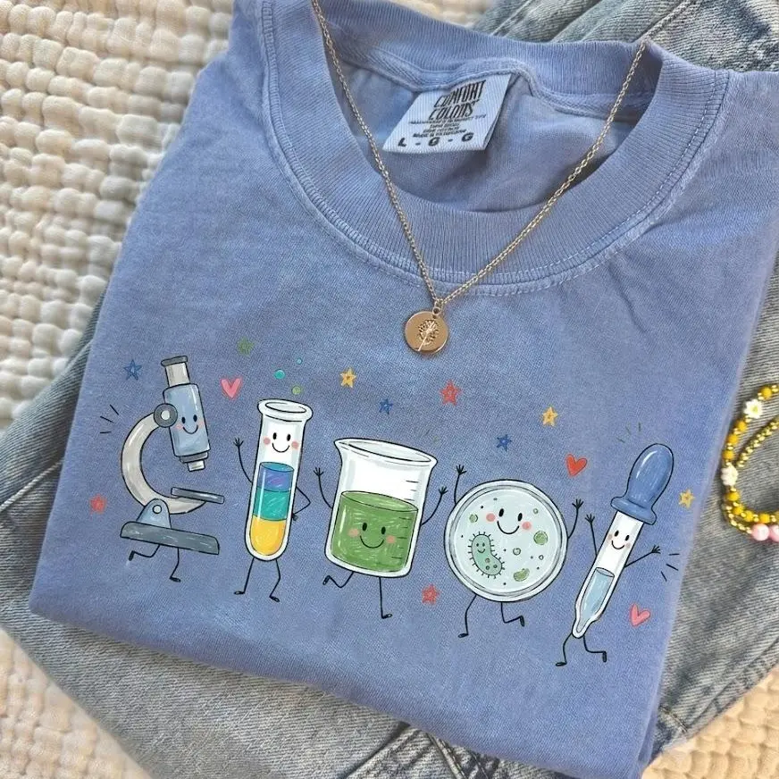 Comfort Colors Lab Tech Doodle Tee, Cute Science Teacher Shirt, Medical Laboratory Apparel, Microscope Gift, Gift for Scientists