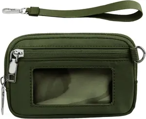 Generic The Iris' Wallet, Women's Wristlet Handbags, Waterproof Nylon Keychain Wallet, Zip Card Case with ID Window (Green)