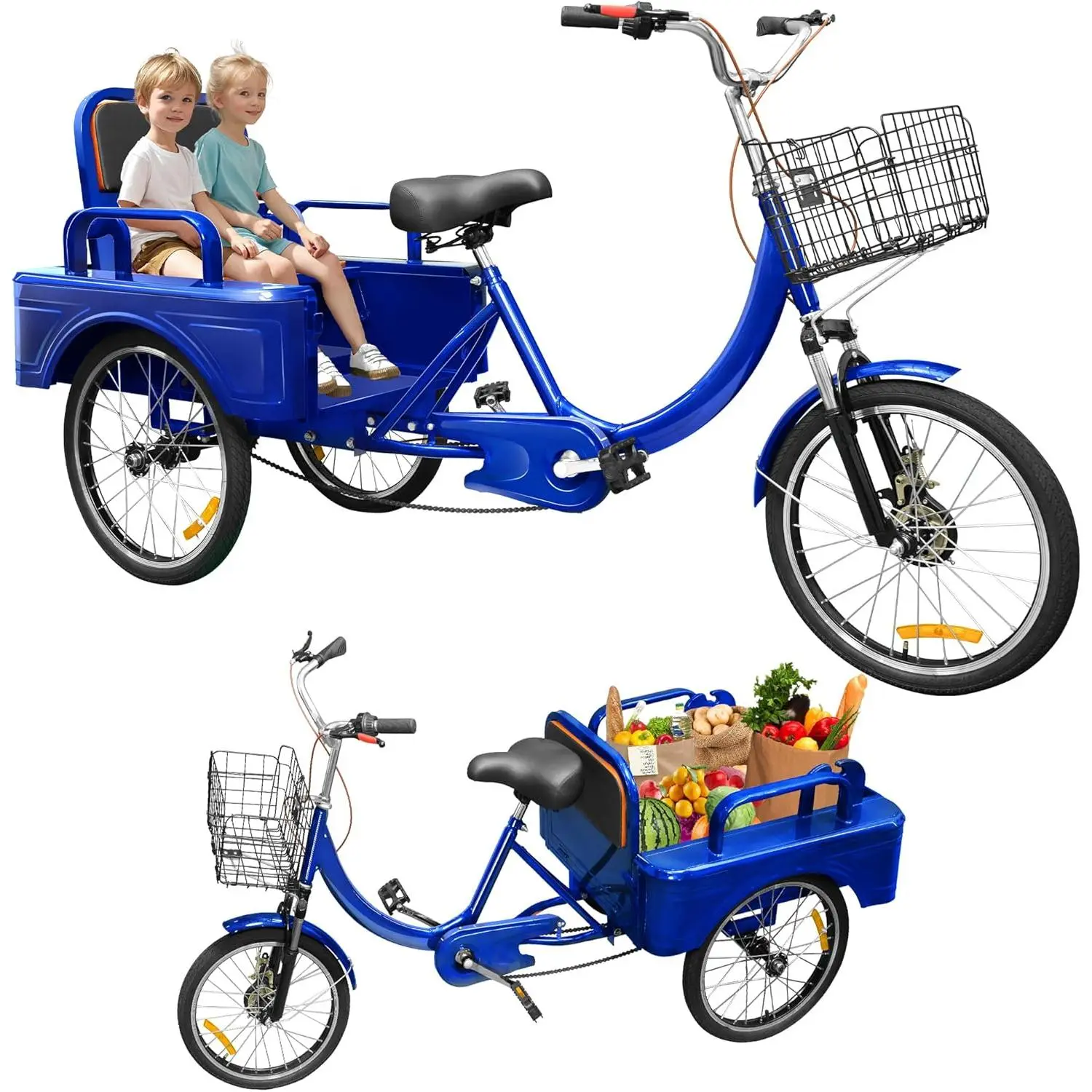 Adult Tricycle, 20 Inch 3-Wheel Bikes Carrying Passengers and Cargo, Trike for Adults with Front Baskets for Women, Seniors, Men, Low Step-Through Cruiser Bike for Cycling, Picnic, Outing